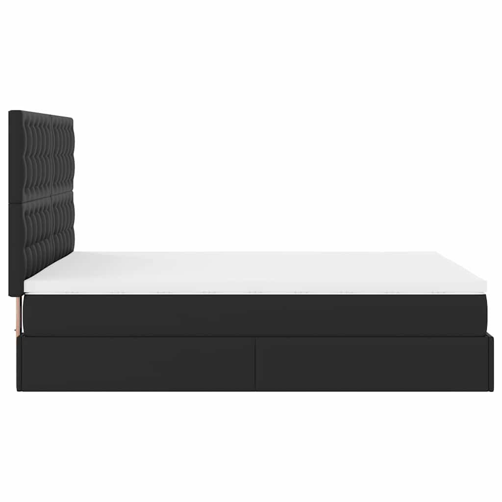 vidaXL Οθωμανικό κρεβάτι με στρώμα & LEDs Μαύρο Συνθετικό δέρμα