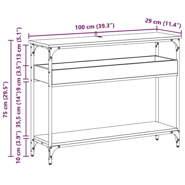 vidaXL Τραπέζι κονσόλας με ράφι artisan δρυς 100 x 29 x 75 εκ.
