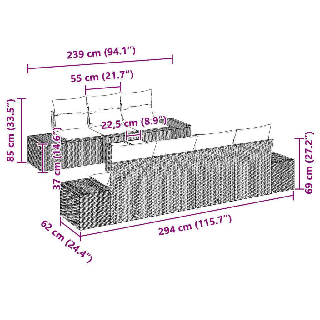 vidaXL Σετ Καναπέ Κήπου 8 pcs Ανοιχτό γκρι Πολυ ράταν