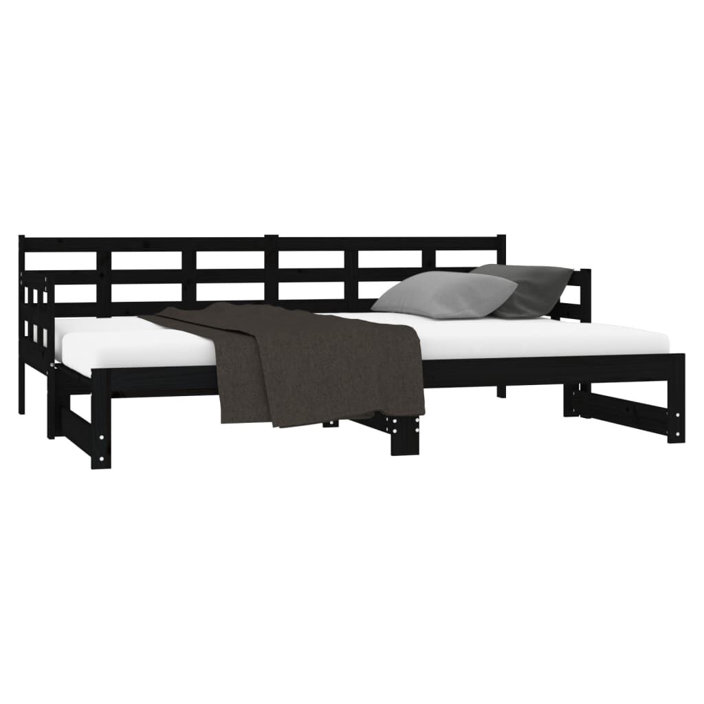 vidaXL Καναπές Κρεβάτι Συρόμενος Μαύρος 2x(90x200) εκ. από Μασίφ Πεύκο