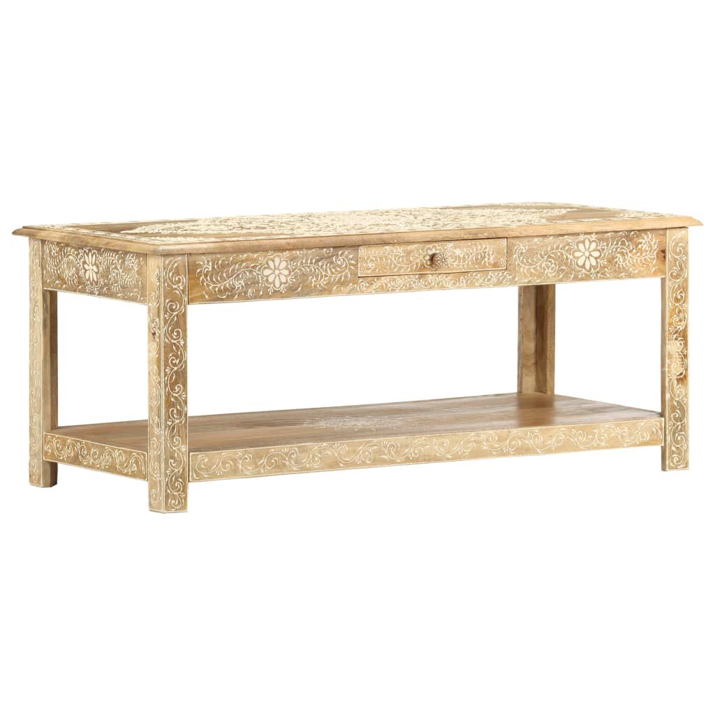 vidaXL Τραπέζι με Χειροπ. Λεπτομέρειες 110x50x45 εκ. Μασίφ Ξύλο Μάνγκο