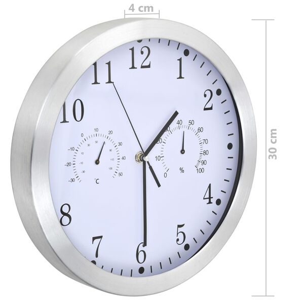 vidaXL Ρολόι Τοίχου Λευκό 30 εκ. Quartz με Υγρόμετρο και Θερμόμετρο