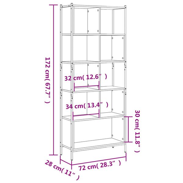vidaXL Βιβλιοθήκη Γκρι Sonoma 72 x 28 x 172 εκ. από Επεξεργασμένο Ξύλο
