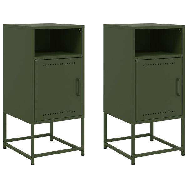 vidaXL Κομοδίνα 2 τεμ. Πράσινο Λαδί 36x39x78 εκ. από Χάλυβα