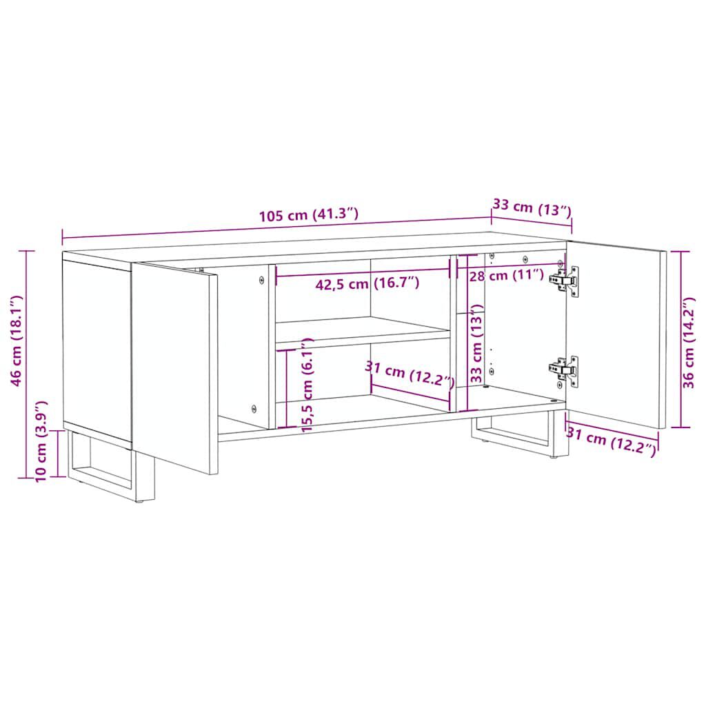 vidaXL Έπιπλο Τηλεόρασης Μαύρο 105 x 33 x 46 εκ. από Μασίφ Ξύλο Μάνγκο