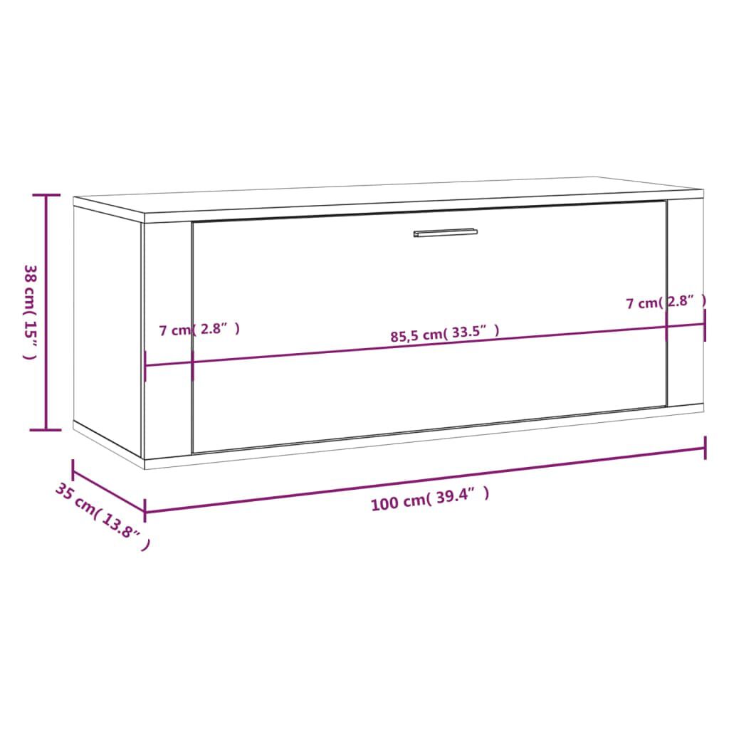 vidaXL Παπουτσοθήκη Επιτοίχια Λευκή 100x35x38 εκ. Επεξεργασμένο Ξύλο