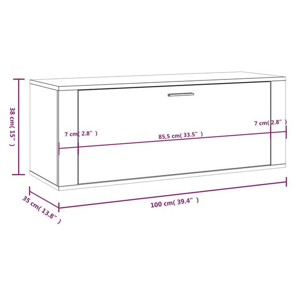 vidaXL Παπουτσοθήκη Επιτοίχια Λευκή 100x35x38 εκ. Επεξεργασμένο Ξύλο