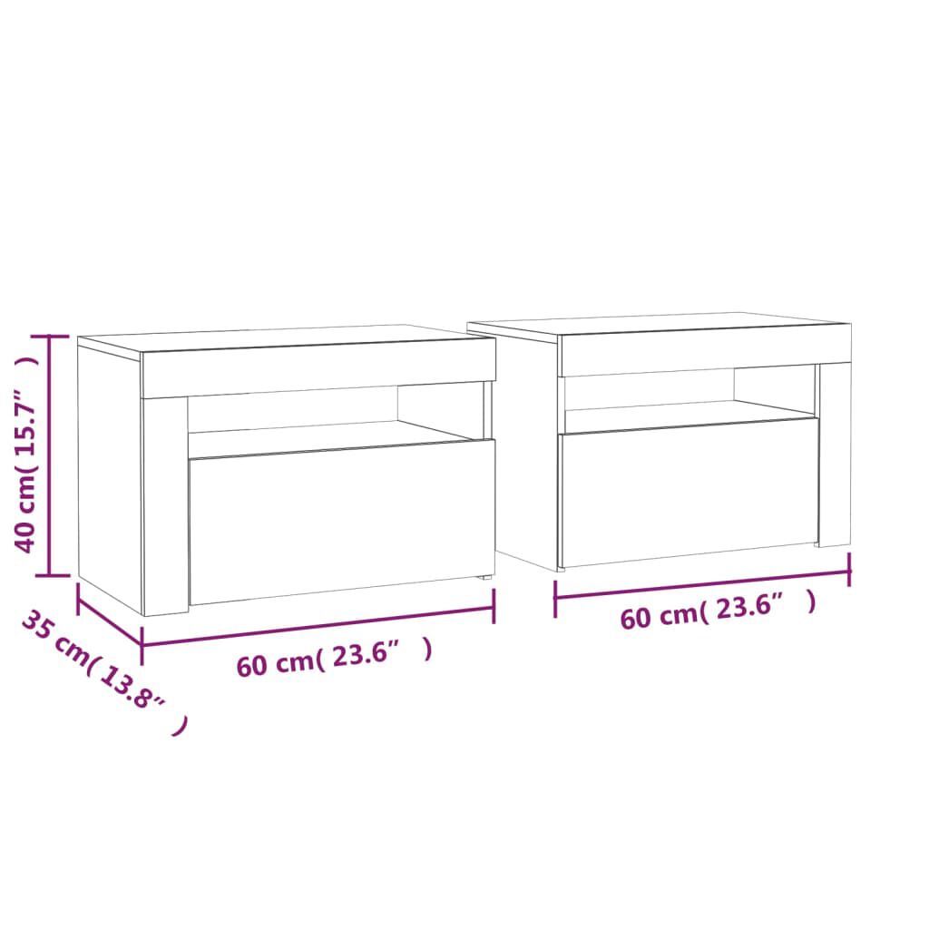 vidaXL Κομοδίνα με LED 2 τεμ. Γκρι Sonoma 60 x 35 x 40 εκ.
