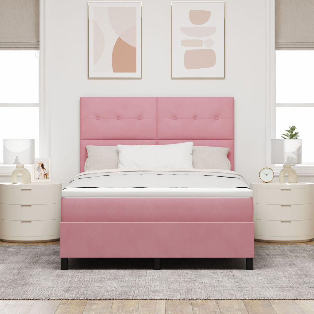 κρεβάτι Box Spring με στρώμα vidaXL Ροζ 140x200 εκ. Βελούδο