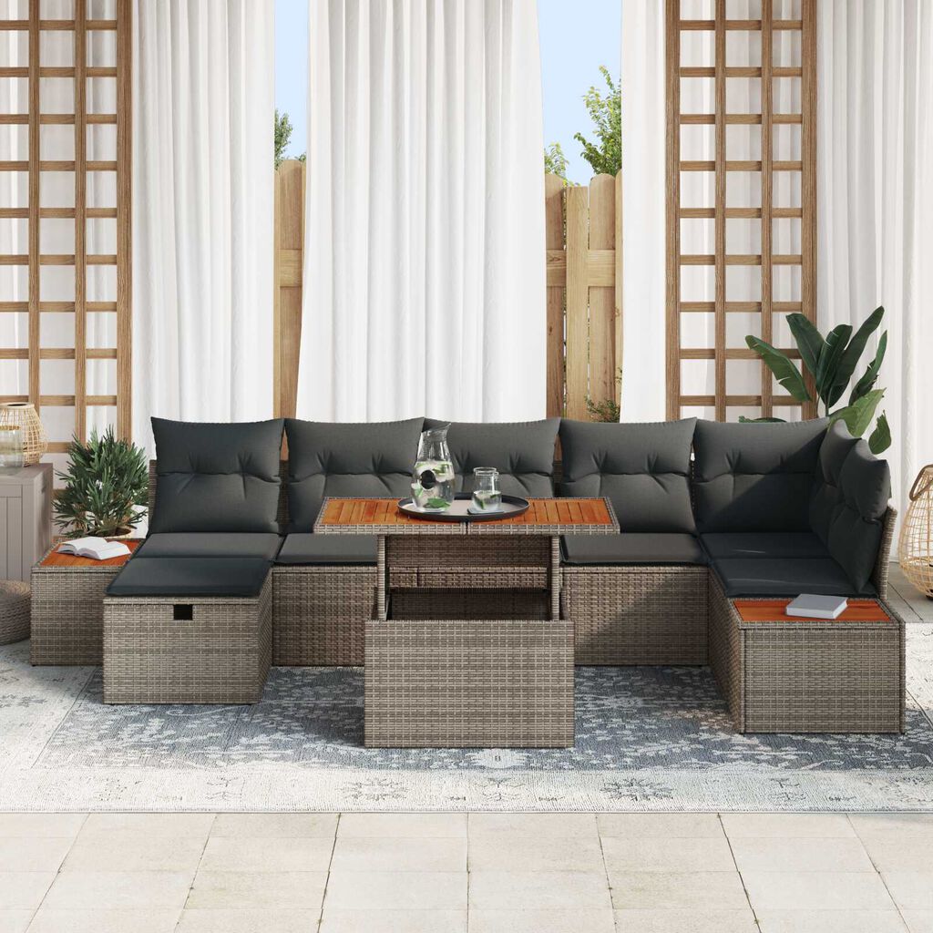 vidaXL Σετ Καναπέ Κήπου 8 pcs Γκρι συνθετικό ρατάν