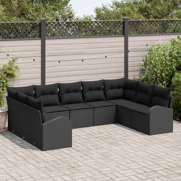 vidaXL Σετ Καναπέ Κήπου με μαξιλάρι 9 pcs Μαύρο Πολυ ράταν