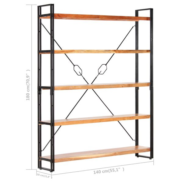 vidaXL Βιβλιοθήκη με 5 Επίπεδα 140 x 30 x 180 εκ. Μασίφ Ξύλο Ακακίας