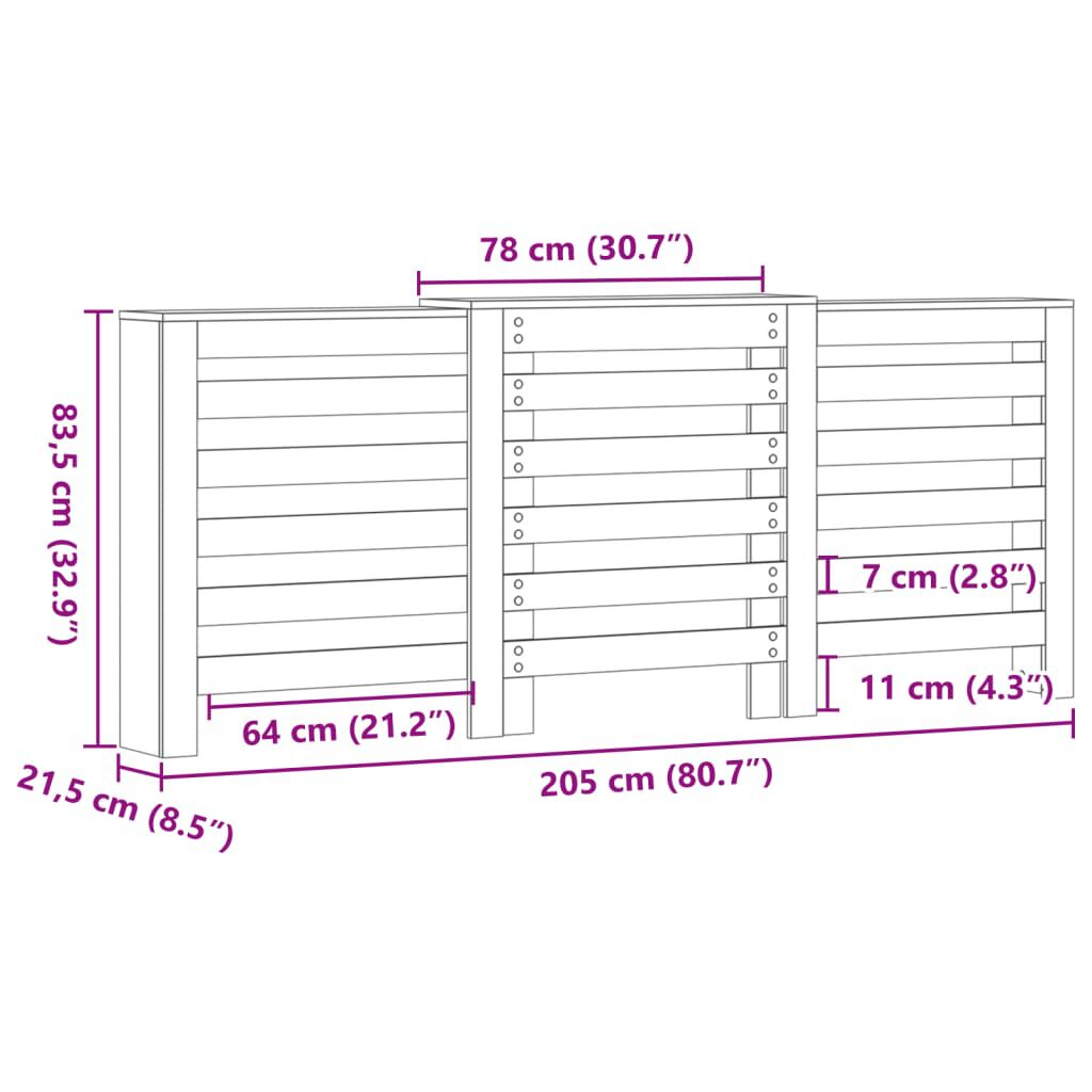 vidaXL Κάλυμμα Καλοριφέρ Αρτισιανή Δρυς 205x21,5x83,5 εκ Επεξ. Ξύλο