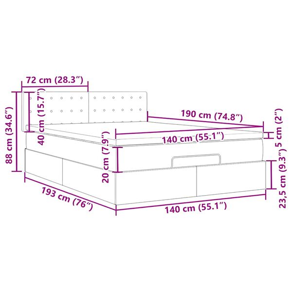 vidaXL Οθωμανικό κρεβάτι με στρώμα & LEDs Σκούρο μπλε 140x190cm Velvet
