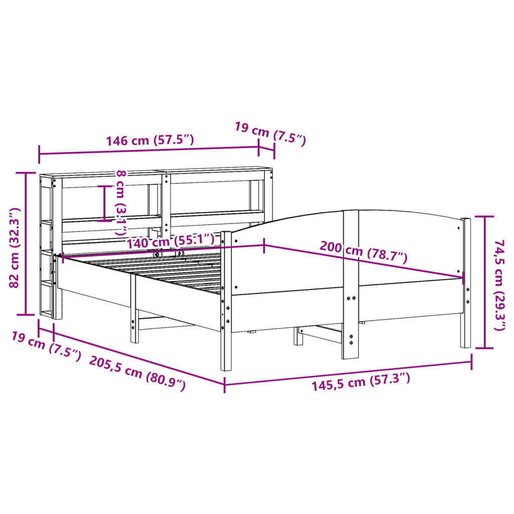 vidaXL Σκελετός Κρεβατιού Χωρίς Στρώμα Καφέ 140x200 Μασίφ Ξύλο Πεύκου