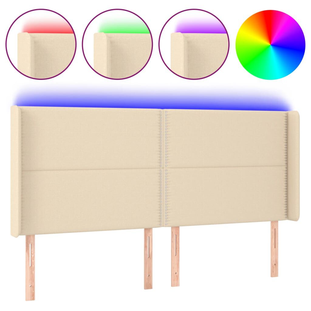 vidaXL Κεφαλάρι Κρεβατιού LED Κρεμ 163x16x118/128 εκ. Υφασμάτινο