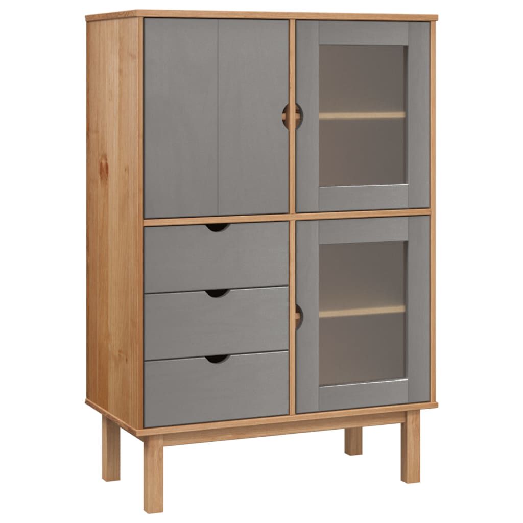vidaXL Ντουλάπι OTTA Καφέ & Γκρι 85x43x125 εκ. από Μασίφ Ξύλο Πεύκου