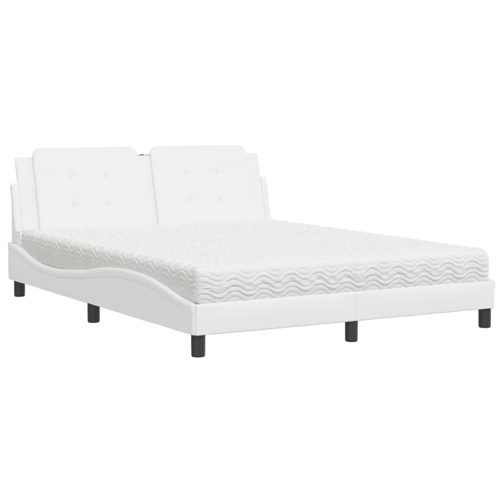 vidaXL Κρεβάτι με Στρώμα Λευκό 160x200εκ.από Συνθετικό Δέρμα