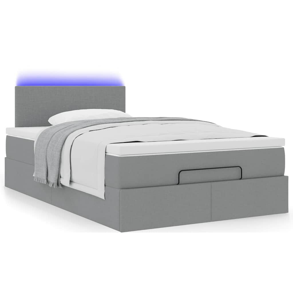 vidaXL Οθωμανικό κρεβάτι με στρώμα & LEDs Ανοιχτό γκρι Ύφασμα