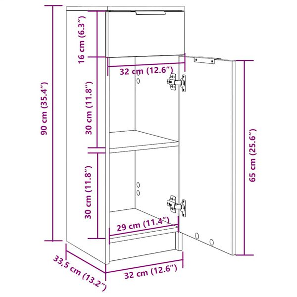 vidaXL Ντουλάπι Μπάνιου Λευκό 32 x 34 x 90 εκ. Επεξεργασμένο Ξύλο