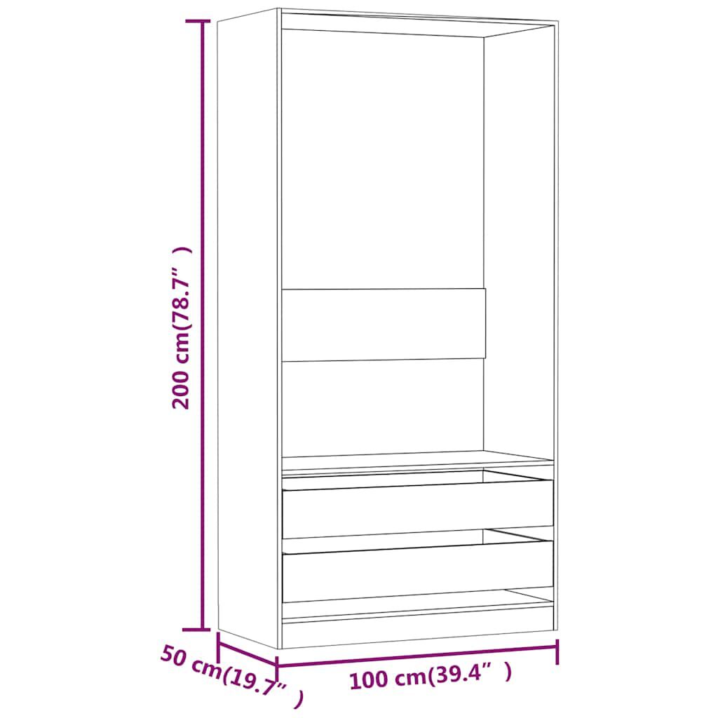 vidaXL Ντουλάπα Γκρι Sonoma 100x50x200 εκ. από Επεξεργασμένο Ξύλο