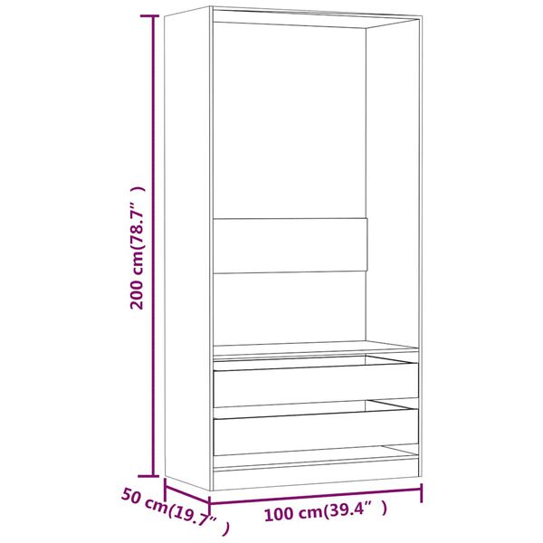 vidaXL Ντουλάπα Γκρι Sonoma 100x50x200 εκ. από Επεξεργασμένο Ξύλο