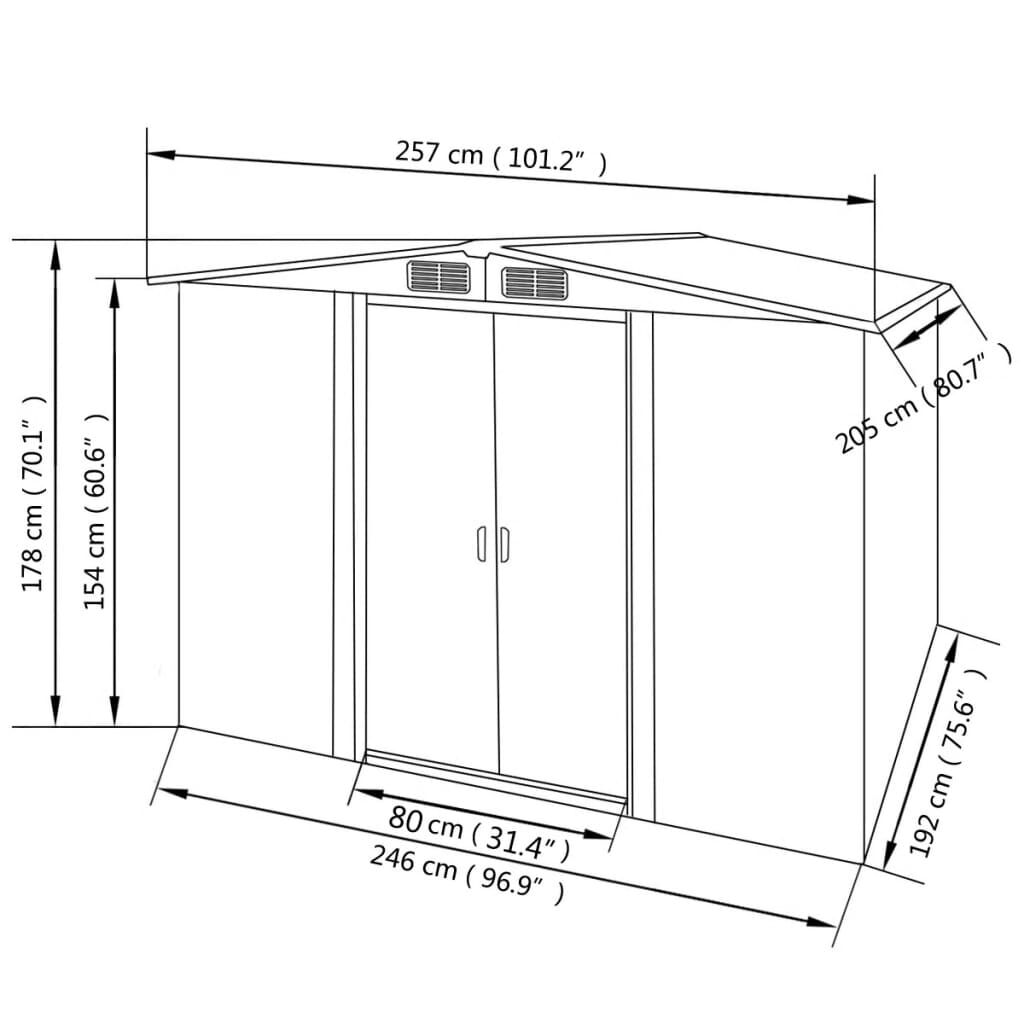 vidaXL Αποθήκη Κήπου Γκρι 257 x 205 x 178 εκ. Μεταλλική