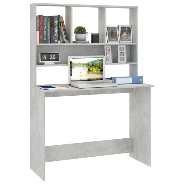 vidaXL Γραφείο με Ράφια Γκρι Σκυροδέματος 110x45x157 εκ. Μοριοσανίδα
