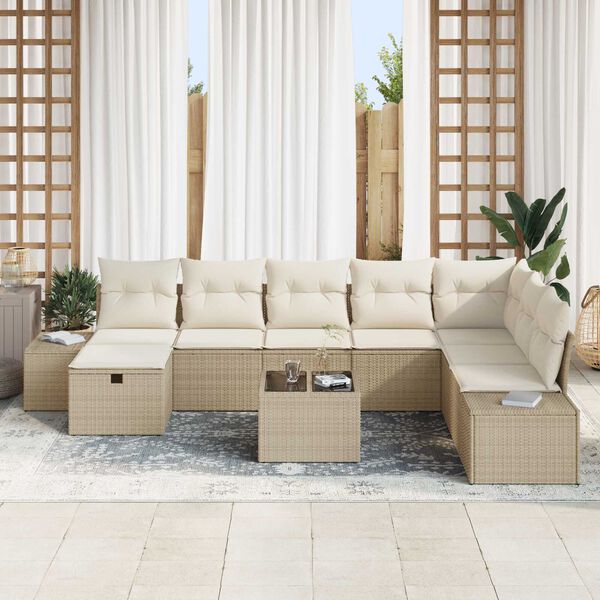 vidaXL Σετ Καναπέ Κήπου 9 pcs Μπεζ 55 x 62 x 69 εκ Πολυ ράταν