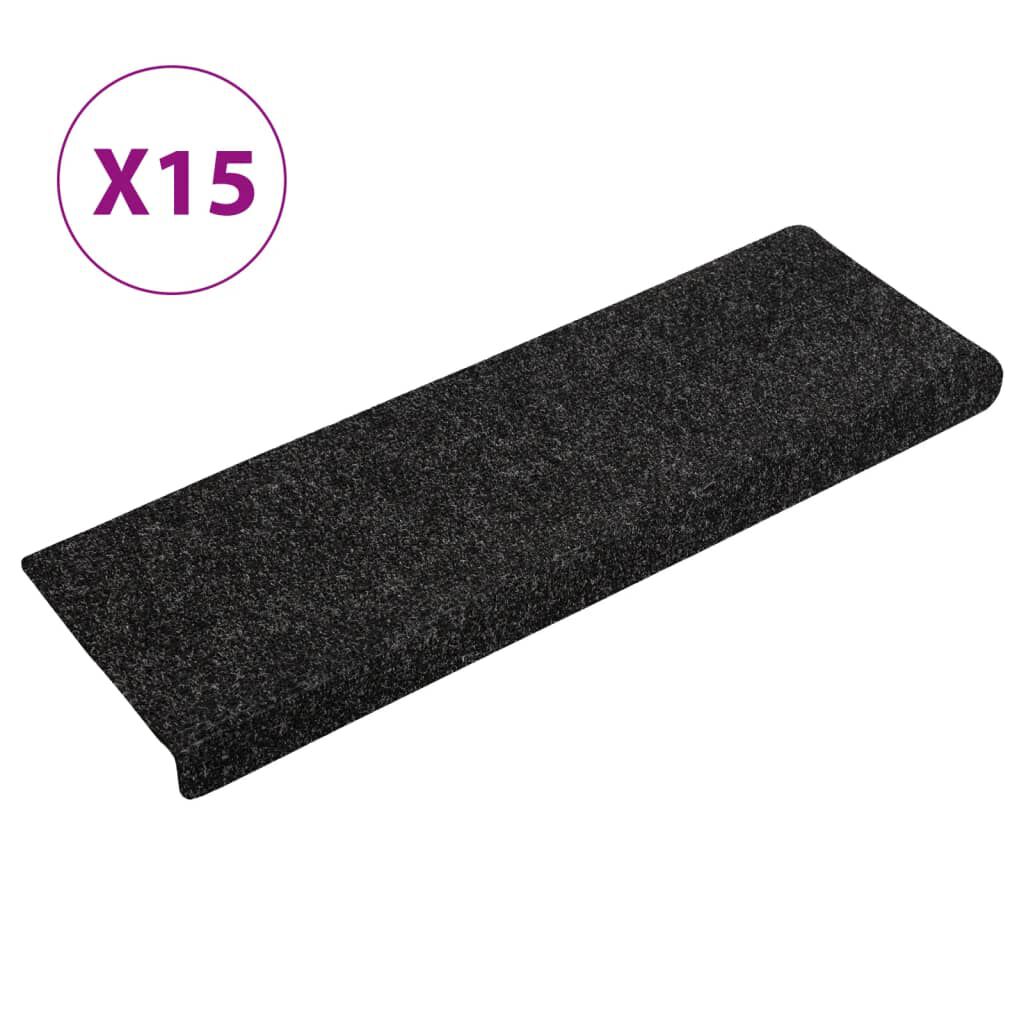 vidaXL Πατάκια Σκάλας 15 τεμ. Μαύρα 65x21x4 εκ. Βελονιασμένο Ύφασμα