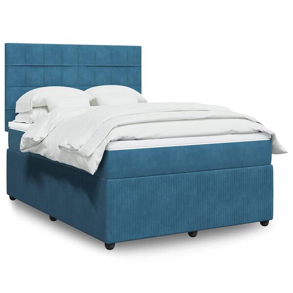vidaXL Κρεβάτι Boxspring με Στρώμα Μπλε 140x200 εκ. Βελούδινο