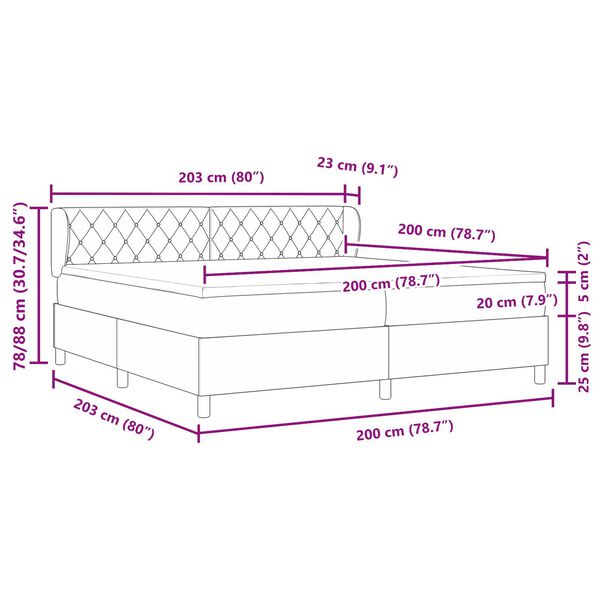 vidaXL Κρεβάτι Box Spring με Στρώμα Σκούρο Γκρι 200x200 cm Βελούδο