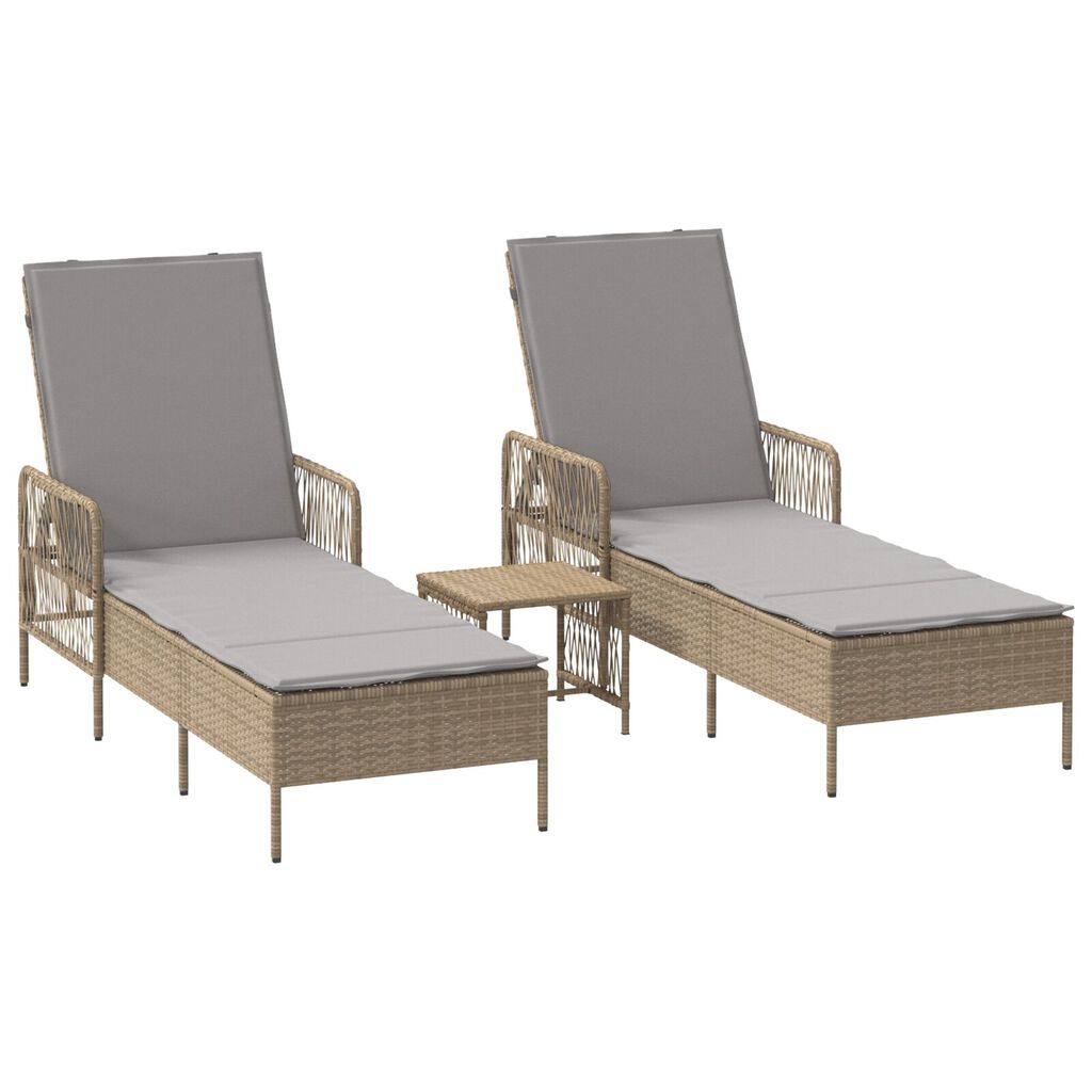 vidaXL Ξαπλώστρα 2-πρόσωπο 2 pcs Μπεζ 35 x 35 x 32 εκ. συνθετικό ρατάν