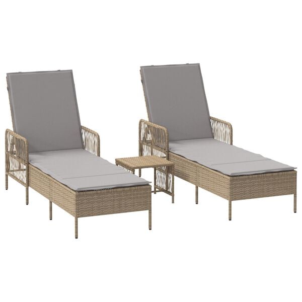 vidaXL Ξαπλώστρα 2-πρόσωπο 2 pcs Μπεζ 35 x 35 x 32 εκ. συνθετικό ρατάν
