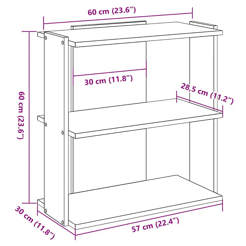 vidaXL Βιβλιοθήκη 3 επιπέδων Λευκό 60x30x60 cm Ξύλινη κατασκευή