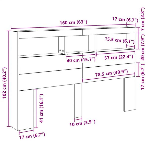 vidaXL Κεφαλάρι με Αποθηκευτικό Χώρο & LED Artisan Δρυς 160x17x102 εκ.