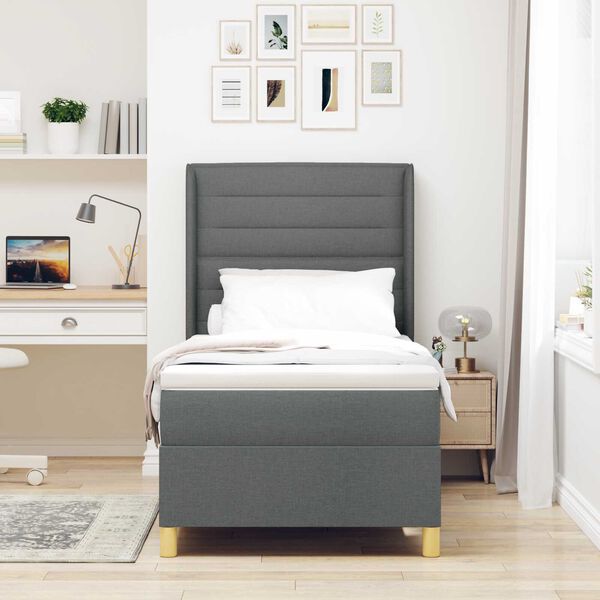 Ταπετσαρία Κρεβάτι Box Spring με Στρώμα Σκούρο Γκρι 80x200 εκ. Υφάσματος