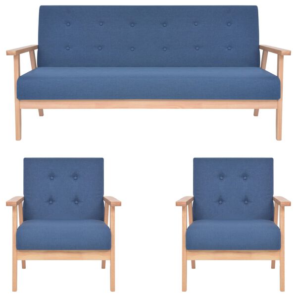 vidaXL Σετ Σαλονιού 3 τεμ. Μπλε Υφασμάτινο