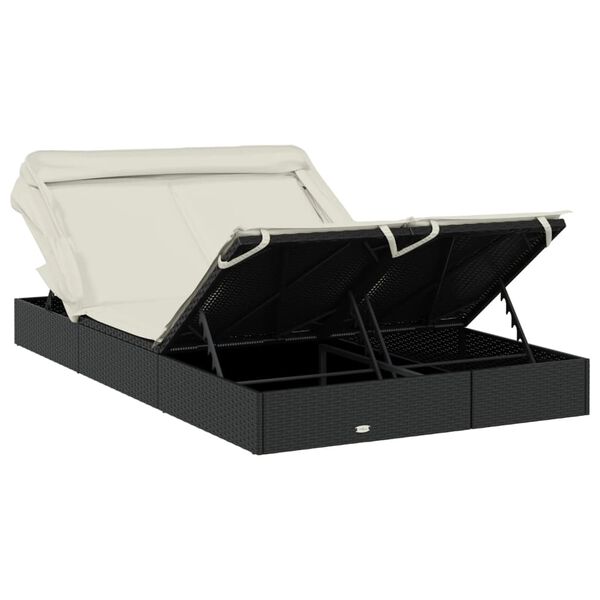 vidaXL Ξαπλώστρα 2 Ατόμων Πτυσ. Οροφή Μαύρη 213x118x97 εκ Συνθ. Ρατάν