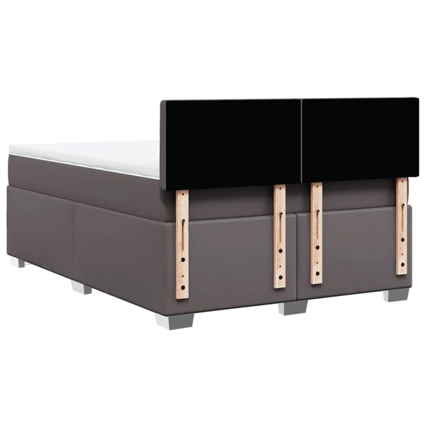 vidaXL Κρεβάτι Boxspring με Στρώμα Γκρι 140x190εκ. από Συνθετικό Δέρμα