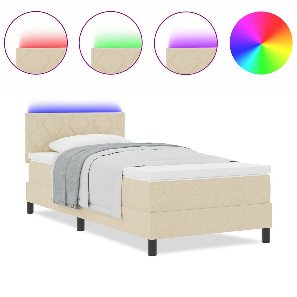 vidaXL Κρεβάτι με Μοχλό και Στρώμα & LED Κρέμα 100x200 εκ. Υφασμάτινο