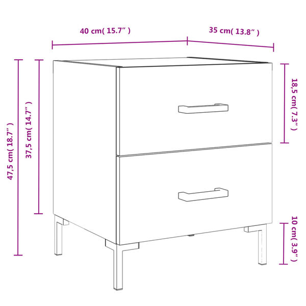 vidaXL Κομοδίνα 2 τεμ Γυαλ. Λευκό 40 x 35 x 47,5 εκ. από Επεξεργ. Ξύλο