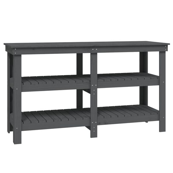 vidaXL Πάγκος Εργασίας Γκρι 142,5 x 50 x 80 εκ. από Μασίφ Ξύλο Πεύκου