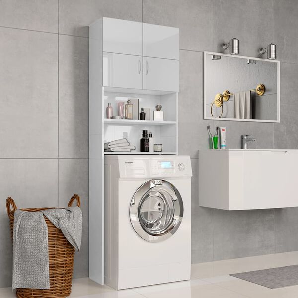 vidaXL Ντουλάπι Πλυντηρίου Γυαλιστερό Λευκό 64 x 25,5 x 190 εκ.