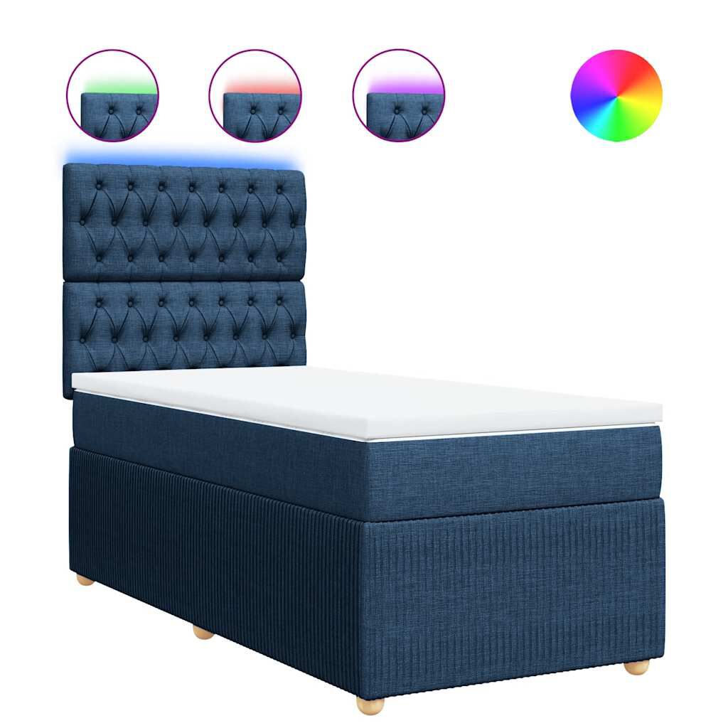 vidaXL Κρεβάτι Boxspring με Στρώμα Μπλε 90x200 εκ.Υφασμάτινο
