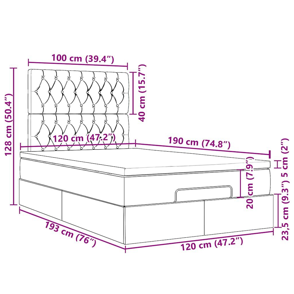 vidaXL Οθωμανικό κρεβάτι με στρώμα & LEDs Σκούρο καφέ 120x190cm ύφασμα