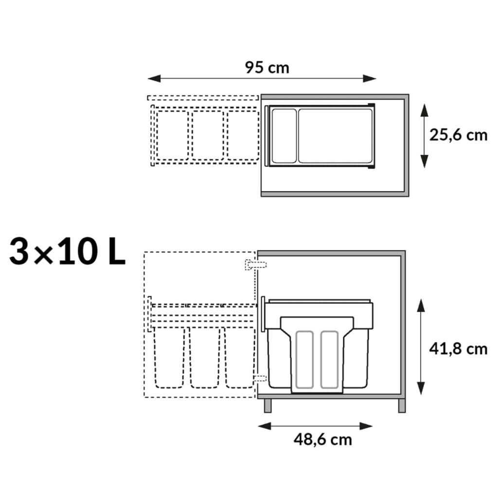 Hailo Ενσωματωμένος Κάδος Απορριμμάτων EcoLine 3x10 Λίτρα Μαύρος