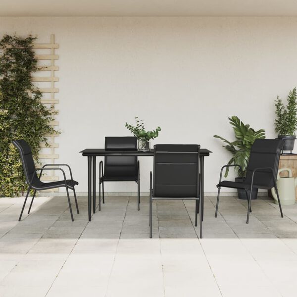 vidaXL Σετ Τραπεζαρίας Κήπου 5 Τεμαχίων Μαύρο Ατσάλι & Textilene