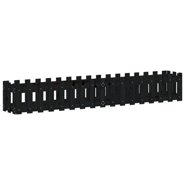 vidaXL Ζαρντινιέρα με Σχέδιο Φράχτη Μαύρη 200x30x30 εκ. Μασίφ Πεύκο