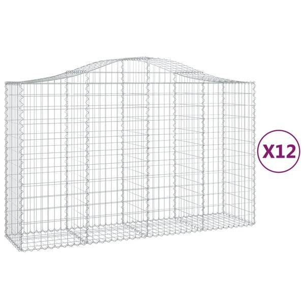 vidaXL Συρματοκιβώτια Τοξωτά 12 τεμ. 200x50x120/140 εκ. Γαλβαν. Ατσάλι